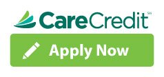 CareCredit Apply Now button with green background and pencil icon for dental financing.