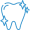 Blue outline of a tooth with a sparkle, representing dental care and cleanliness.