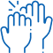 Two hands reaching upward with sparkles, representing dental care assistance and support.