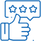 Thumbs up hand with three-star rating badge indicating positive dental review feedback.